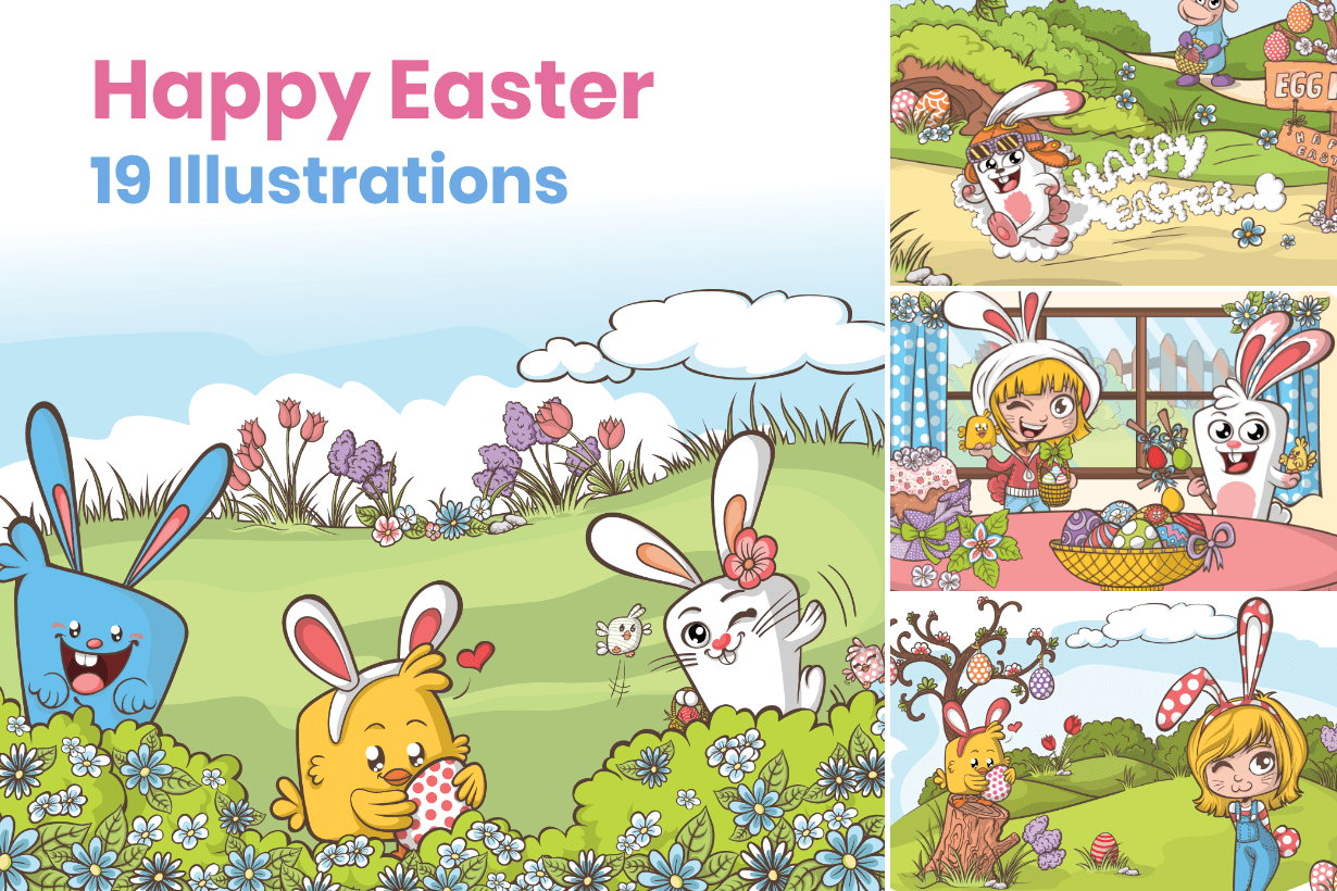 Cartoon Easter Illustrations Bundle